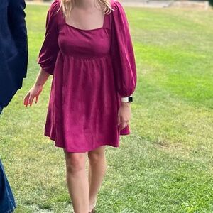 Elegant Magenta Dress with Puff Sleeves